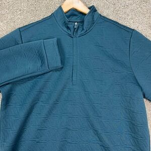 Adidas Pullover Mens Large Teal Blue Long Sleeve Geometric 1/4 Zip Athletic EUC